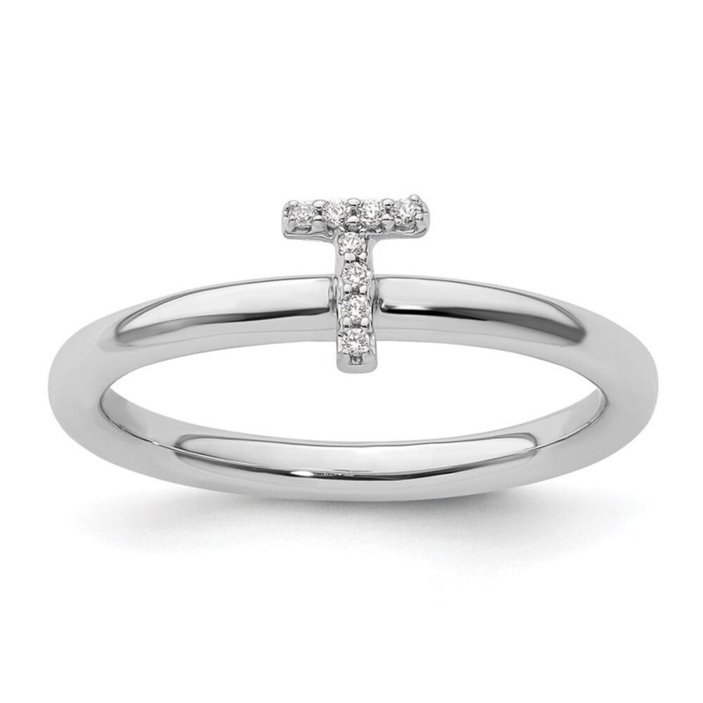 Kazi Luxury 14k White Gold Stackable Diamond Init… - image 1